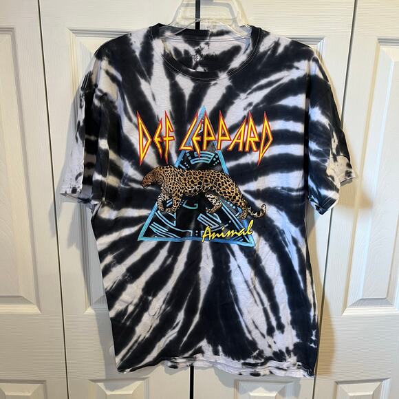 Def Leppard Hysteria Animal Band Tee Bleach Tie Dye Gray White Large NWOT - Picture 1 of 5